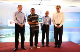 L-R: BML CEO Andrew Healy, Tourism Minister Moosa Zameer, MATI's Secretary General Ahmed Nazeer and American Express' Senior Vice President Manoj Adlakha. PHOTO/BML