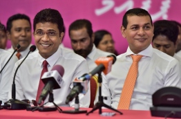 PPM PG leader Ahmed Nihan (L) pictured at a press conference held by the ruling coalition of PPM/MDA.