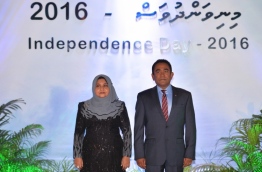 President Yameen (R) and First Lady Fathimath pictured at the official reception of Independence Day 2016. FILE PHOTO/PRESIDENT'S OFFICE