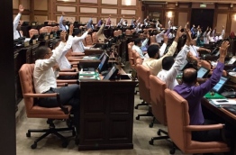 Lawmakers take roll-call vote amidst the chaos of the second motion of no confidence sought against Parliament Speaker Abdulla Maseeh. FILE PHOTO