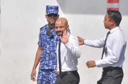 Dhiggaru MP Faris leaves the Criminal Court after his remand hearing. PHOTO: HUSSAIN WAHEED/MIHAARU