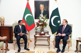 Pakistan PM Nawaz Sharif (R) holds the official talks with President Yameen during the latter's state visit to Pakistan last year. FILE PHOTO/PRESIDENT'S OFFICE