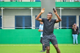 Retired French defender Marsel Desailly enjoys a game of futsal with the staffs of Jumeirah Vittaveli resorts. Photo/Jumeirah Vittaveli