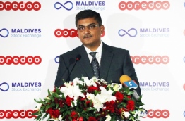 Ooredoo Maldives' CEO Najib Khan speaks at ceremony held to mark Ooredoo Maldives going public. PHOTO/MIHAARU