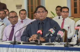 Attorney General Anil speaking at a ruling PPM press conference PHOTO/MIHAARU