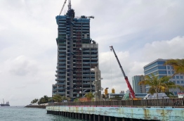 Ongoing construction of the new 25 storey hospital in capital Male. PHOTO: AHMED ABDULLA SAEED/MIHAARU