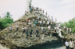 Ruins of the Redhin_ Excavation of Hawitta in GDh Gan (1983)_ Photograph taken from Thor Heyerdahl's book, 'The Maldive Mystery