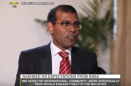 Screen grab of former President Mohamed Nasheed giving interview to WION.