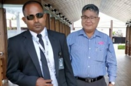 The Myanmar delegate (R) at the Velana International Airport --