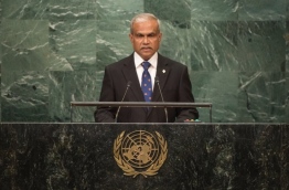 Foreign Minister Dr Mohamed Asim gives his address during a UN General Assembly.
