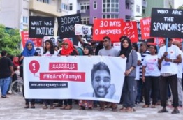 A rally held in protest of the murder of Yameen Rasheed. PHOTO: HUSSAIN WAHEED/MIHAARU