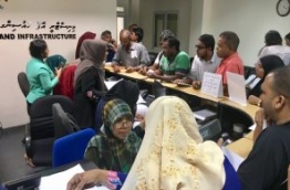 People file complaints regarding the flat distribution of the government's first social housing project at the housing ministry. PHOTO: NISHAN ALI/MIHAARU