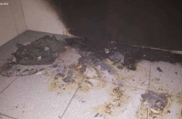 Blackened areas of the ablution room where the fire broke out. PHOTO/MNDF