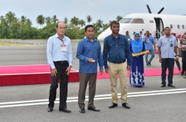 President Yameen (C) pictured at the reopening ceremony of Kooddoo Airport. PHOTO/PRESIDENT'S OFFICE