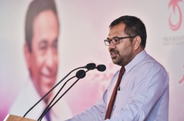 Minister of Tourism Moosa Zameer speaking at a ruling Progressive Party of Maldives (PPM) rally --