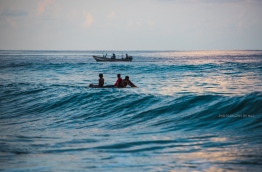 Boys on a raft fishing boat close to Thundi, Fuvahmulah. PHOTO/AISHATH NAJ