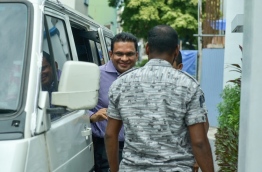 Jailed former defence minister Mohamed Nazim arrives for a court hearing. PHOTO: NISHAN ALI/MIHAARU