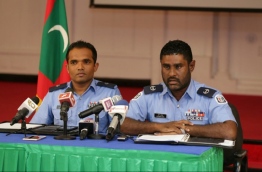 Chief Station Inspector Ahmed Sameeu speaking at a press conference on October 31, 2017. PHOTO / MALDIVES POLICE SERVICE
