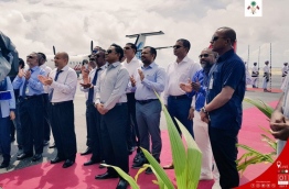 President Yameen, with government officials at the inauguration of the new domestic airport, 'Dhaalu Airport', in Kudahuvadhoo, Dhaalu atoll. PHOTO / PRESIDENT'S OFFICE