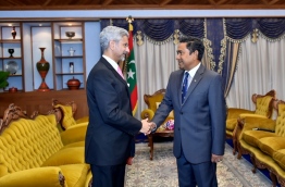 Indian foreign secretary S. Jaishankar (L) meets with President Yameen. PHOTO/PRESIDENT'S OFFICE