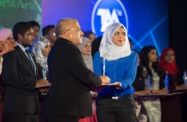 A student being awarded at the High Achiever's award function in 2016. PHOTO / MIHAARU