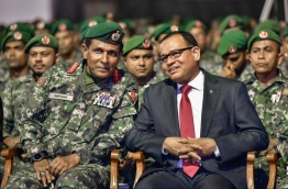 Defence Minister Adam Shareef (R) and Chief of the Maldives National Defence Force (MNDF) Major General Ahmed Shiyam (L) at the meeting held to mark Victory Day on November 3, 2017. MIHAARU PHOTO / NISHAN ALI