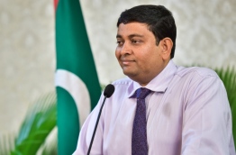 Fisheries minister Dr Mohamed Shainee speaks at a press conference. PHOTO/MIHAARU