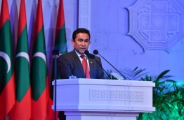 President Abdulla Yameen speaks at the ceremony of the Maldives' 49th Republic Day. PHOTO/PRESIDENT'S OFFICE
