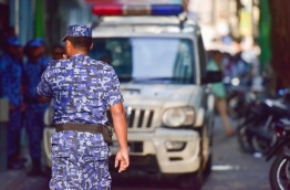 Police officers on duty: two individuals were stabbed in the capital Male on November 14, 2017. Police arrested a group of people in relation to the stabbing hours after the incident occurred. PHOTO / MIHAARU