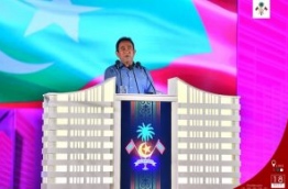 President Abdulla Yameen speaks after inaugurating the "Hiyaa" housing project in Hulhumale Phase 2. PHOTO: HUSSAIN WAHEED/MIHAARU