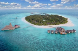 Aerial view of Anantara Kihavah Maldives in Baa atoll.