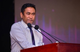 President Abdulla Yameen speaks at the National Youth Awards 2017. PHOTO: HUSSAIN WAHEED/MIHAARU