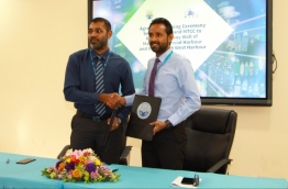 MPL and MTCC sign agreement awarding the renovation of the quay walls of Male Commercial Harbour and T-Jetty to MTCC. PHOTO/MPL
