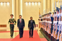 Maldives' president Abdulla Yameen (R) and China's president Xi Jinping during Yameen's first state visit to China. PHOTO/PRESIDENT'S OFFICE