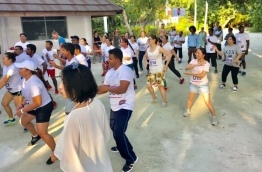 Staff and guests and Bandos Island Resort during the marathon held on December 10, 2017 at the island to mark its anniversary.