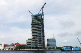 Ongoing construction of Dharumavantha Hospital, the new 25-storey state hospital being developed in Male.