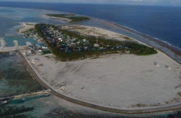 Aerial view of Th. Madifushi with its completed harbour.