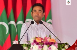President Abdulla Yameen speaks at the inauguration of the fresh water supply system in Lh. Hinnavaru. PHOTO/PRESIDENT'S OFFICE