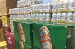 Some of the beer cases that the police apprehended from the safari cruiser docked in Hulhumale. PHOTO / MALDIVES POLICE SERVICE