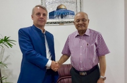Former President Maumoon (R), meeting with German ambassador for Maldives. PHOTO/MAUMOON TWITTER