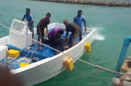 A youth who was killed in a similar accident last year near G. Dh. Vaadhoo being taken to the island on a dinghy --