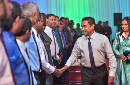 President Abdulla Yameen at the celebration of the National Youth Day . PHOTO: HUSSAIN WAHEED/MIHAARU