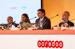 The board members of Ooredoo Maldives speak at its Annual General Meeting 2017. PHOTO/OOREDOO