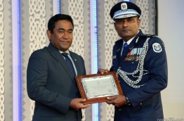 President Abdulla Yameen with axed Police Commissioner Ahmed Areef: he was dismissed after the police announced that it would uphold the Supreme Court's ruling late on February 1, 2018 to free all political prisoner and reinstate the 12 parliament members who were unseated following an earlier ruling on floor crossing --