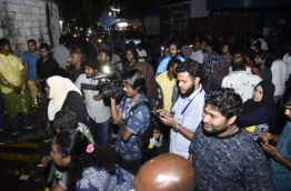 Local reporters pictured covering a protest. PHOTO: HUSSAIN WAHEED/MIHAARU
