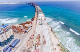 A photograph of the construction of the landmark Male-Hulhumale bridge posted by Housing Minister Dr Mohamed Muizzu on his Twitter account --