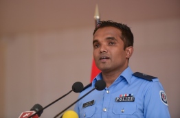 Superintendent of Police Ahmed Shifan speaks at press conference. PHOTO: HUSSAIN WAHEED/MIHAARU