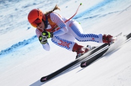 USA's Mikaela Shiffrin competes in the Women's Alpine Combined Downhill at the Jeongseon Alpine Center during the Pyeongchang 2018 Winter Olympic Games in Pyeongchang on February 22, 2018. / AFP PHOTO / JAVIER SORIANO