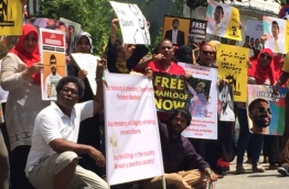 Maldives protest in Sri Lanka, calling on the Maldivian government to enforce the top court's ruling of Feb 1, 2018 to release political leaders.