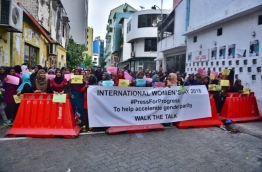 Participants of the oppositions woman's day gathering. PHOTO/HUSSAIN WAHEED/ MIHAARU